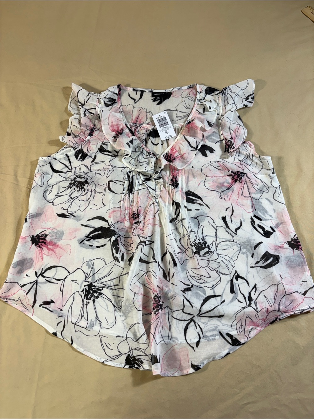 Torrid Womens Top Sz 00 Large NWT Jass Floral Chiffon Ruffle Flutter Sleeve Top